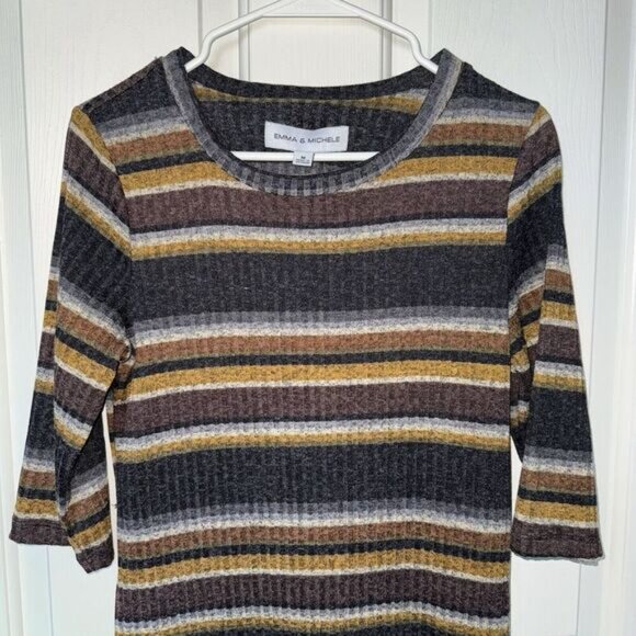 Emma & Michele Striped Knit MIDI Dress Brown Woman’s Size M Style 14018¿ - Picture 2 of 8